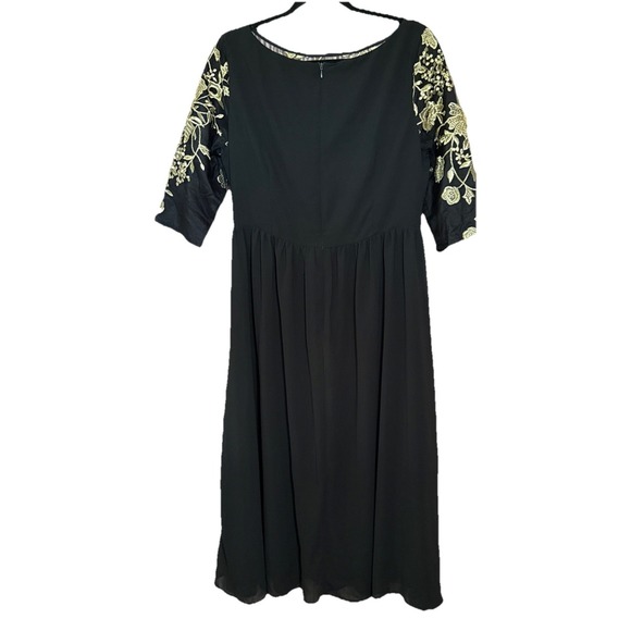 Black & Gold Embroidered Chiffon– 3/4 Sleeve Formal Evening Cocktail Dress Sz XL - Picture 2 of 8